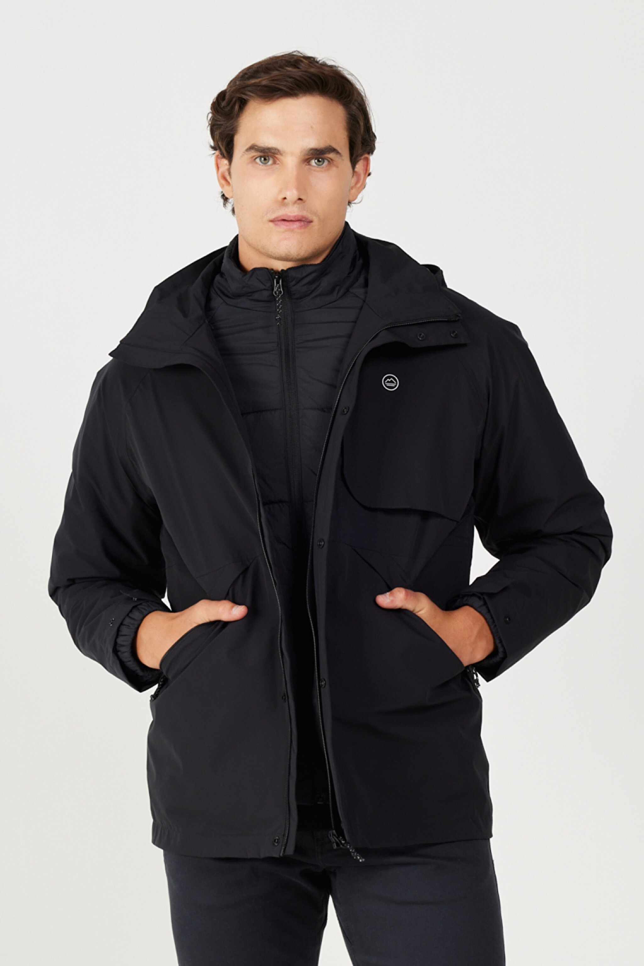 All Terrain Gear Regular Fit Normal Kesim Kapüşonlu Su Geçirmez Çift Kullanımlı Siyah Mont