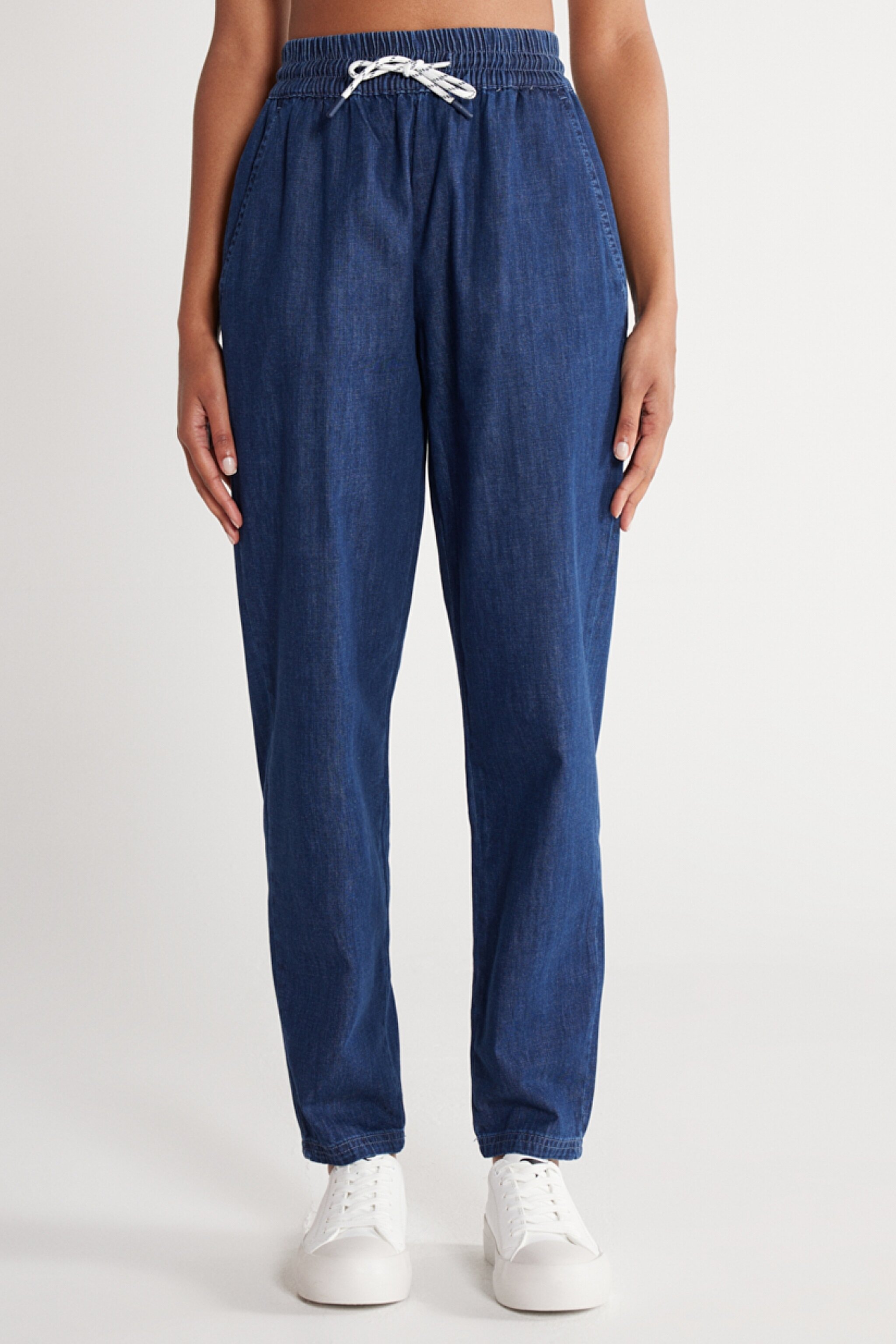 Regular Fit Normal Kesim %100 Pamuk Yüksek Bel Jean Jogger Pantolon - Mid Stone-WJW400114V