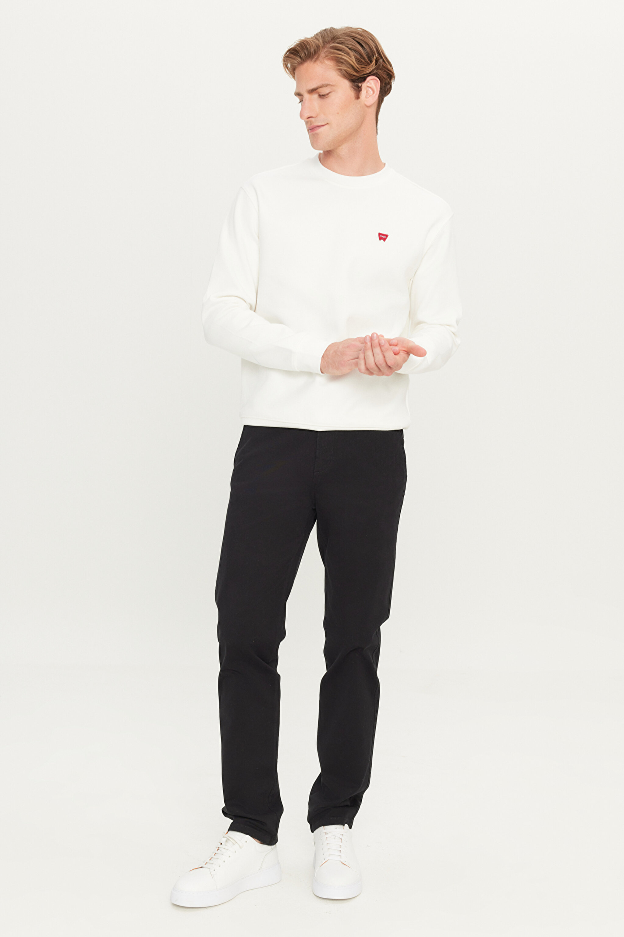 Slim Fit Dar Kesim  Normal Bel Dar Paça Siyah Chino Pantolon - Black-WM01003001 (görsel 2)