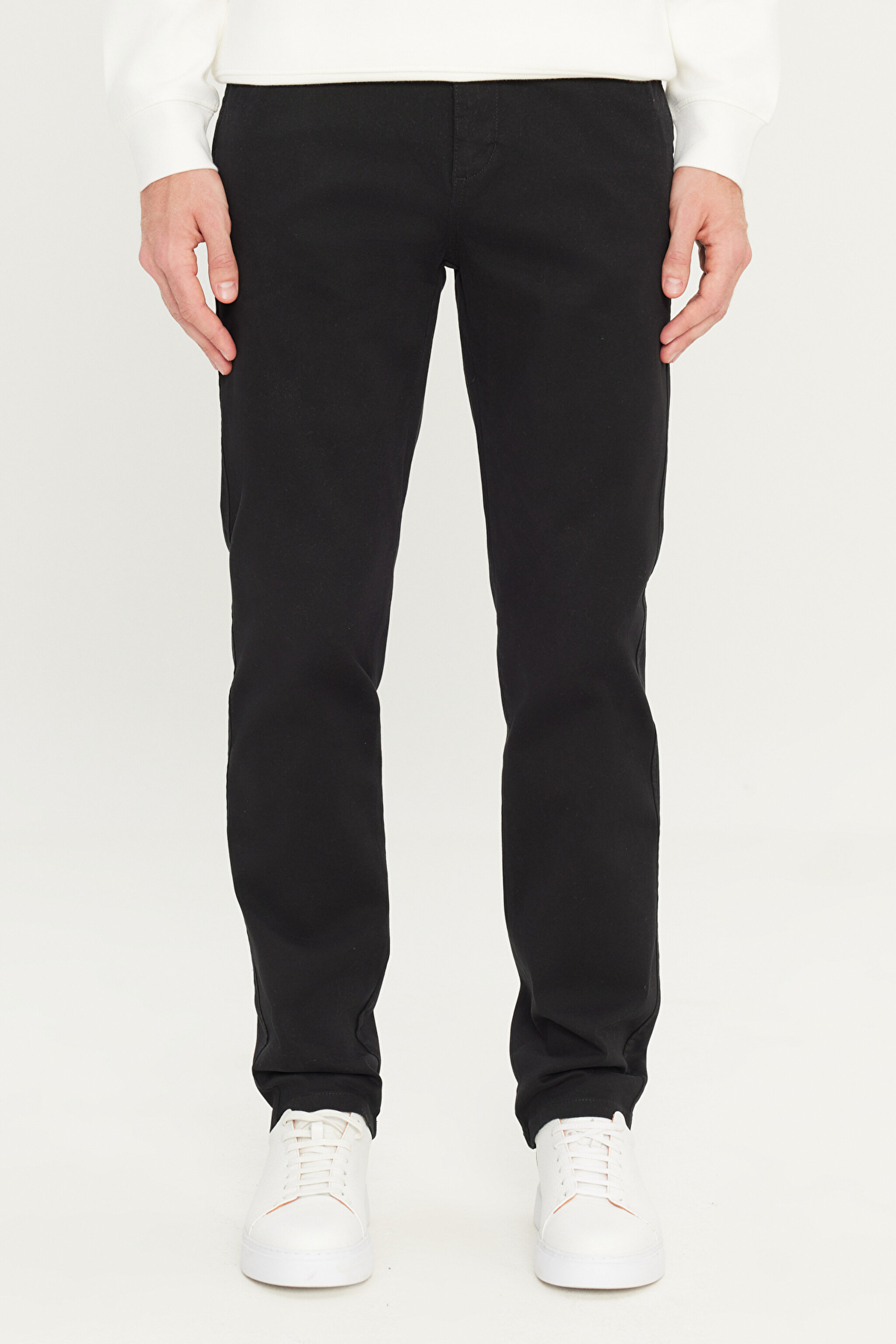 Slim Fit Dar Kesim  Normal Bel Dar Paça Siyah Chino Pantolon - Black-WM01003001 (görsel 3)