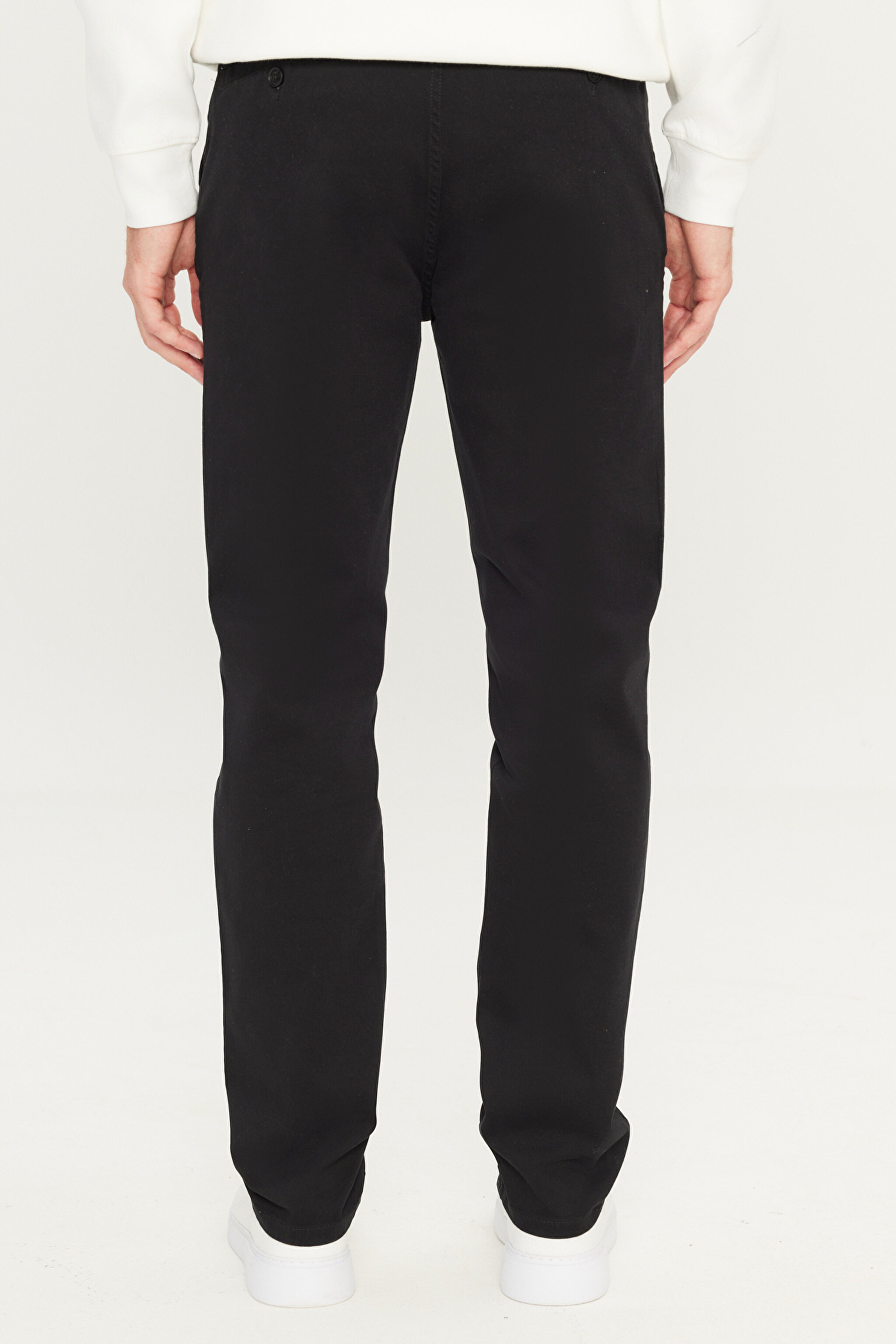 Slim Fit Dar Kesim  Normal Bel Dar Paça Siyah Chino Pantolon - Black-WM01003001 (görsel 4)