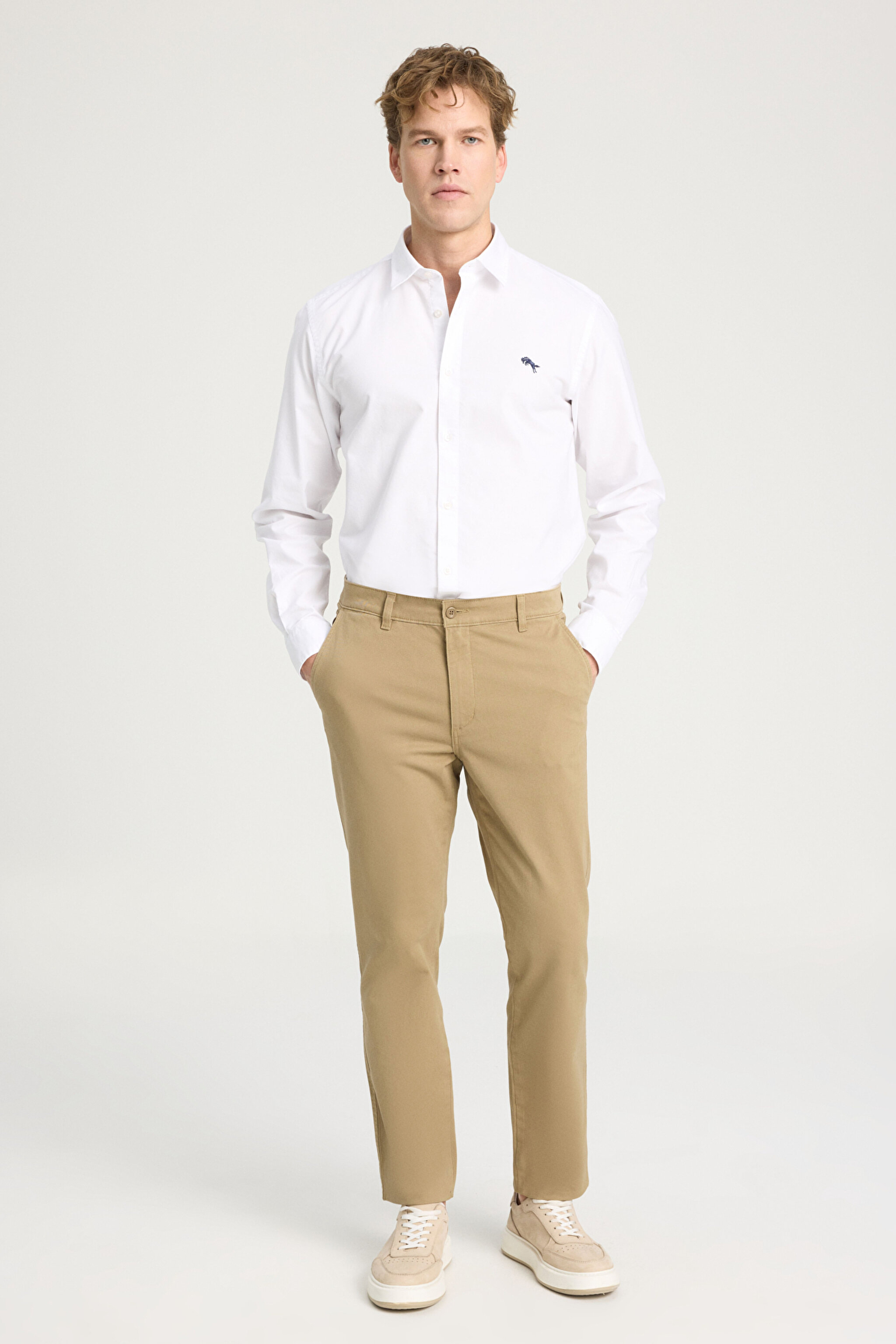Slim Fit Dar Kesim Normal Bel DarPaça Camel Chino Pantolon - Camel-WM01003211 (görsel 2)