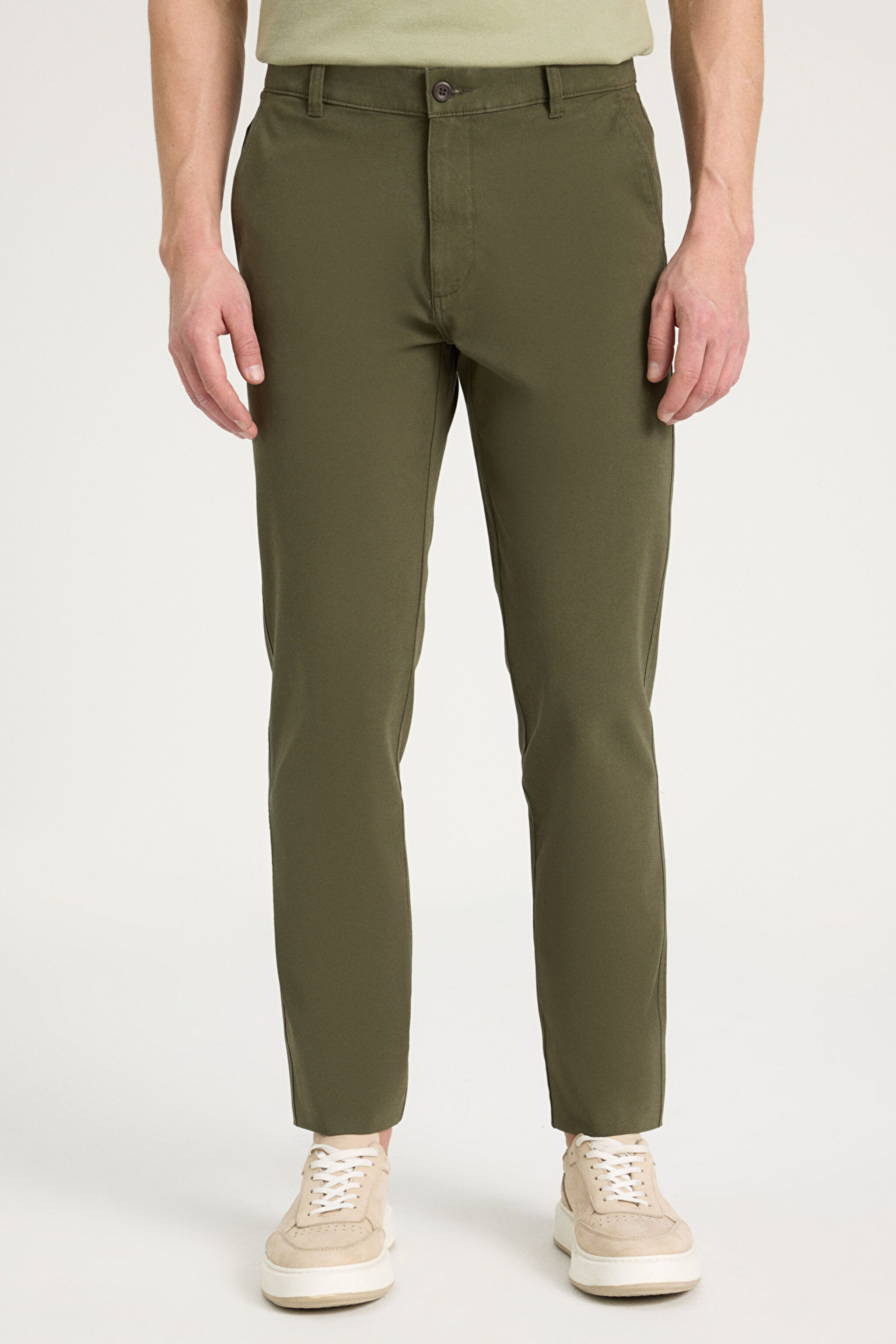 Slim Fit Dar Kesim Normal Bel Dar Paça Haki Chino Pantolon - Khaki-WM01003801 (görsel 4)