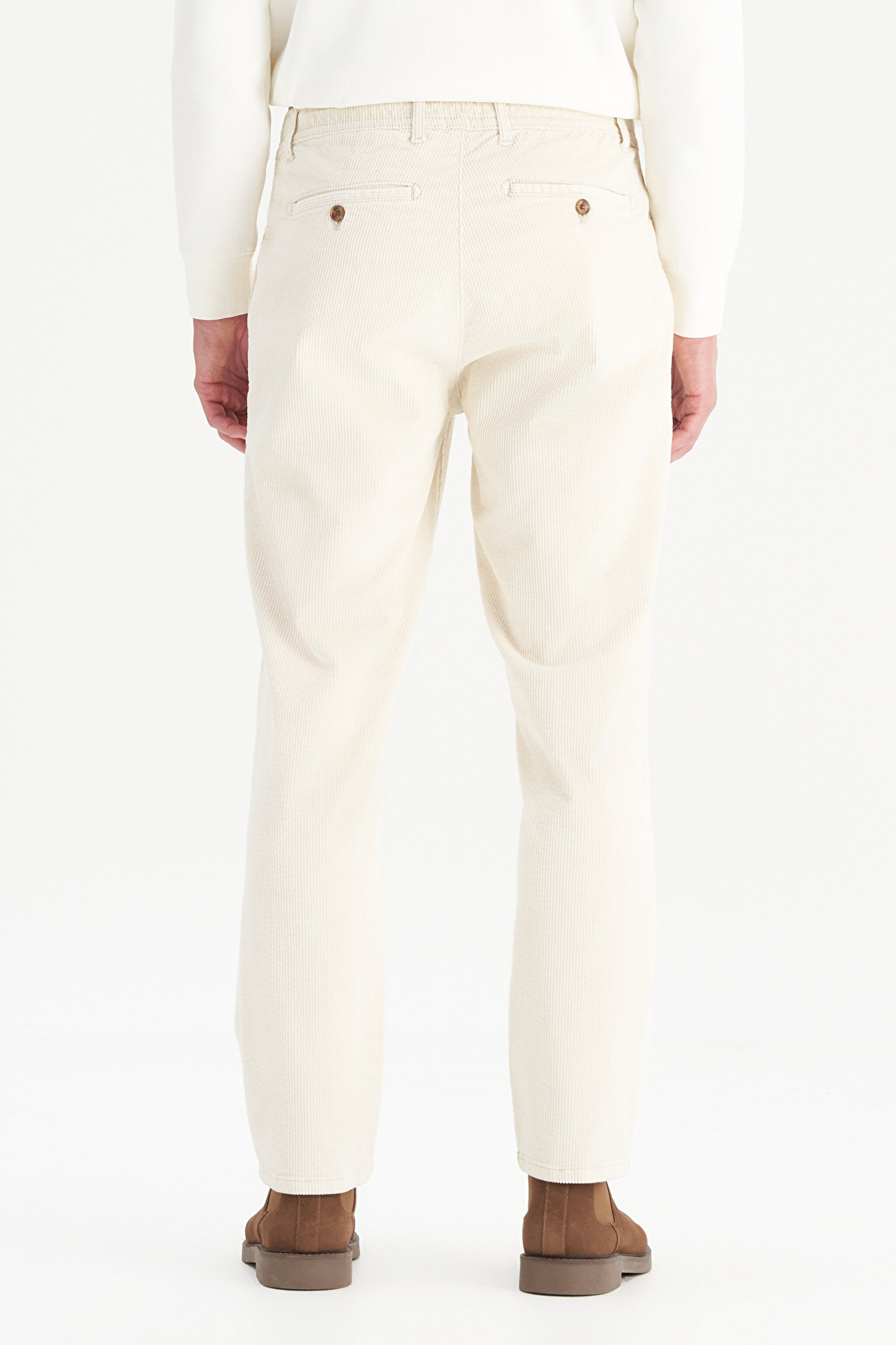 Pamuklu Regular Fit Normal Kesim Cepli Esnek Kadife Jogger Pantolon - Beige-WM010300524 (görsel 4)