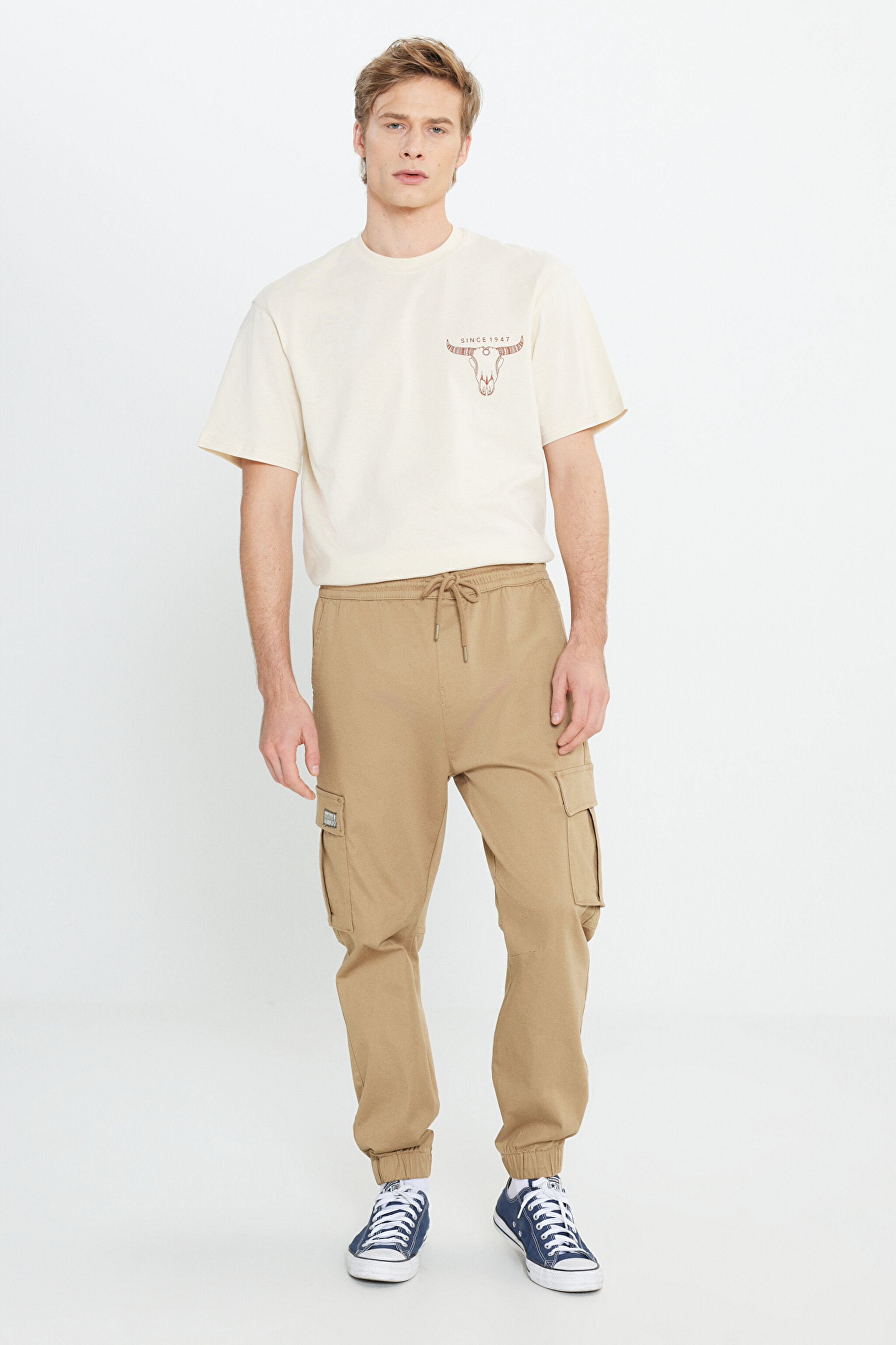 Regular Fit Normal Kesim Normal Bel Dar Paça Açık Kahverengi Jogger Pantolon