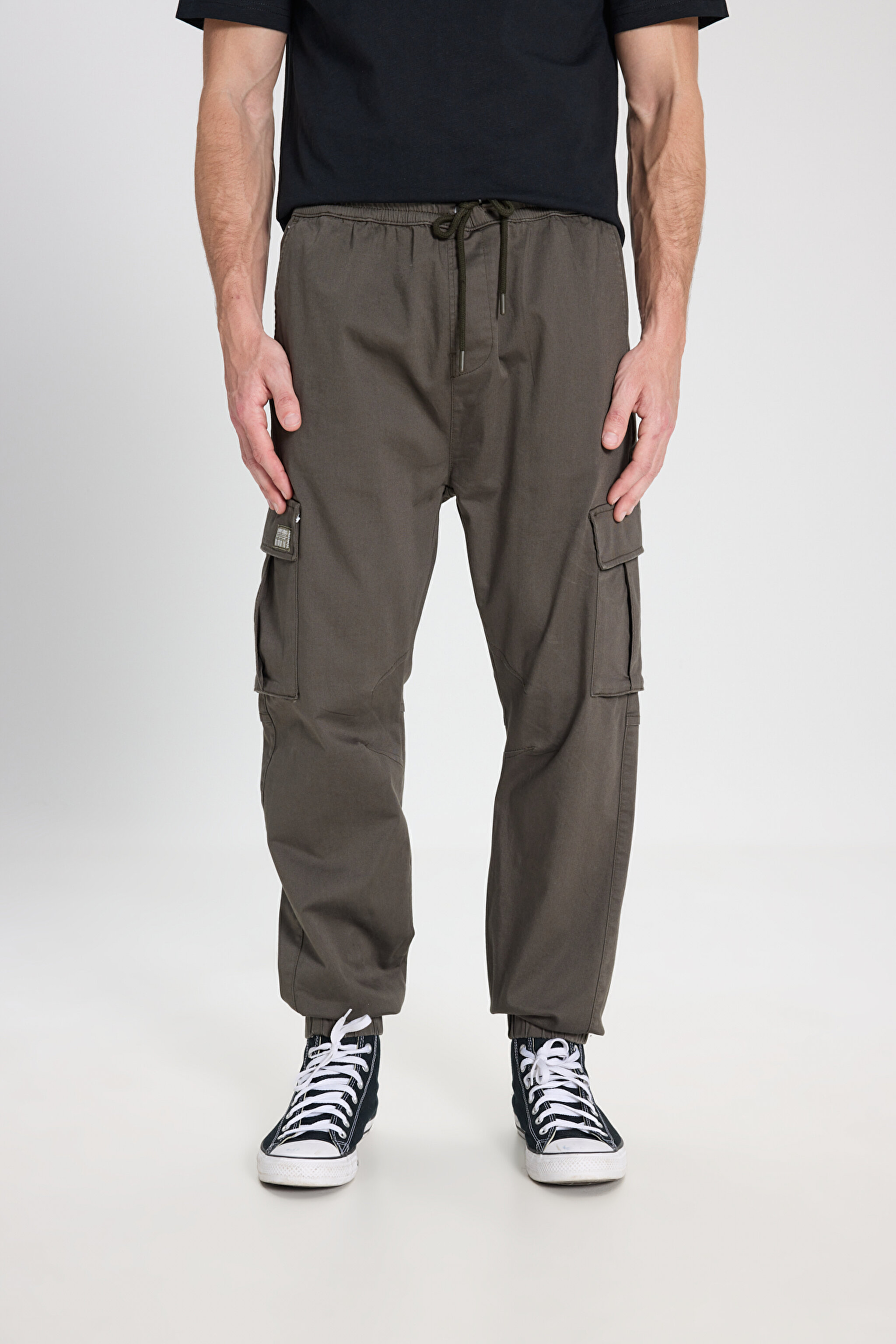 Regular Fit Normal Kesim Normal Bel Dar Paça Haki Jogger Pantolon - Khaki-WM03002801 (görsel 3)