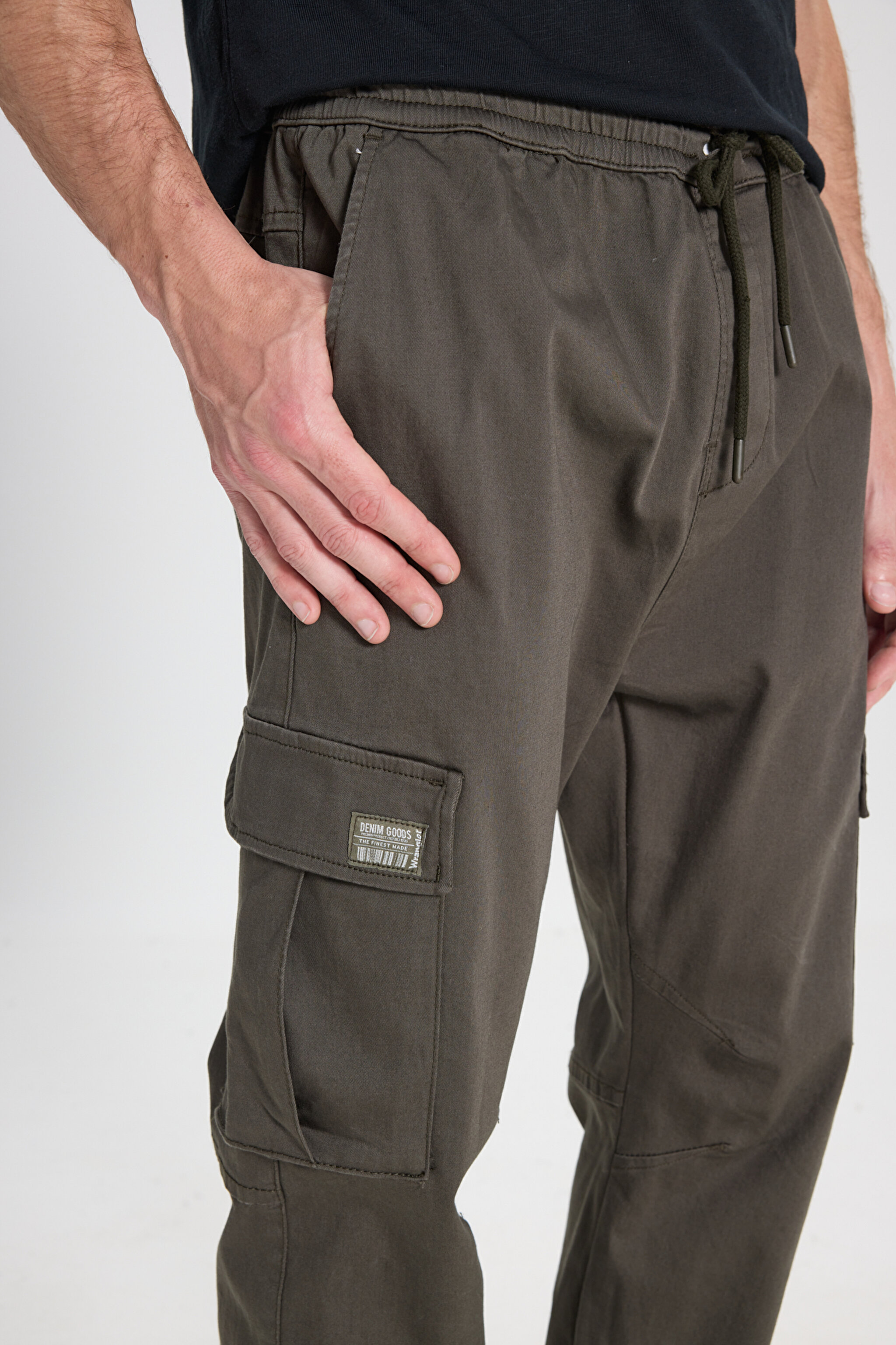 Regular Fit Normal Kesim Normal Bel Dar Paça Haki Jogger Pantolon - Khaki-WM03002801 (görsel 4)