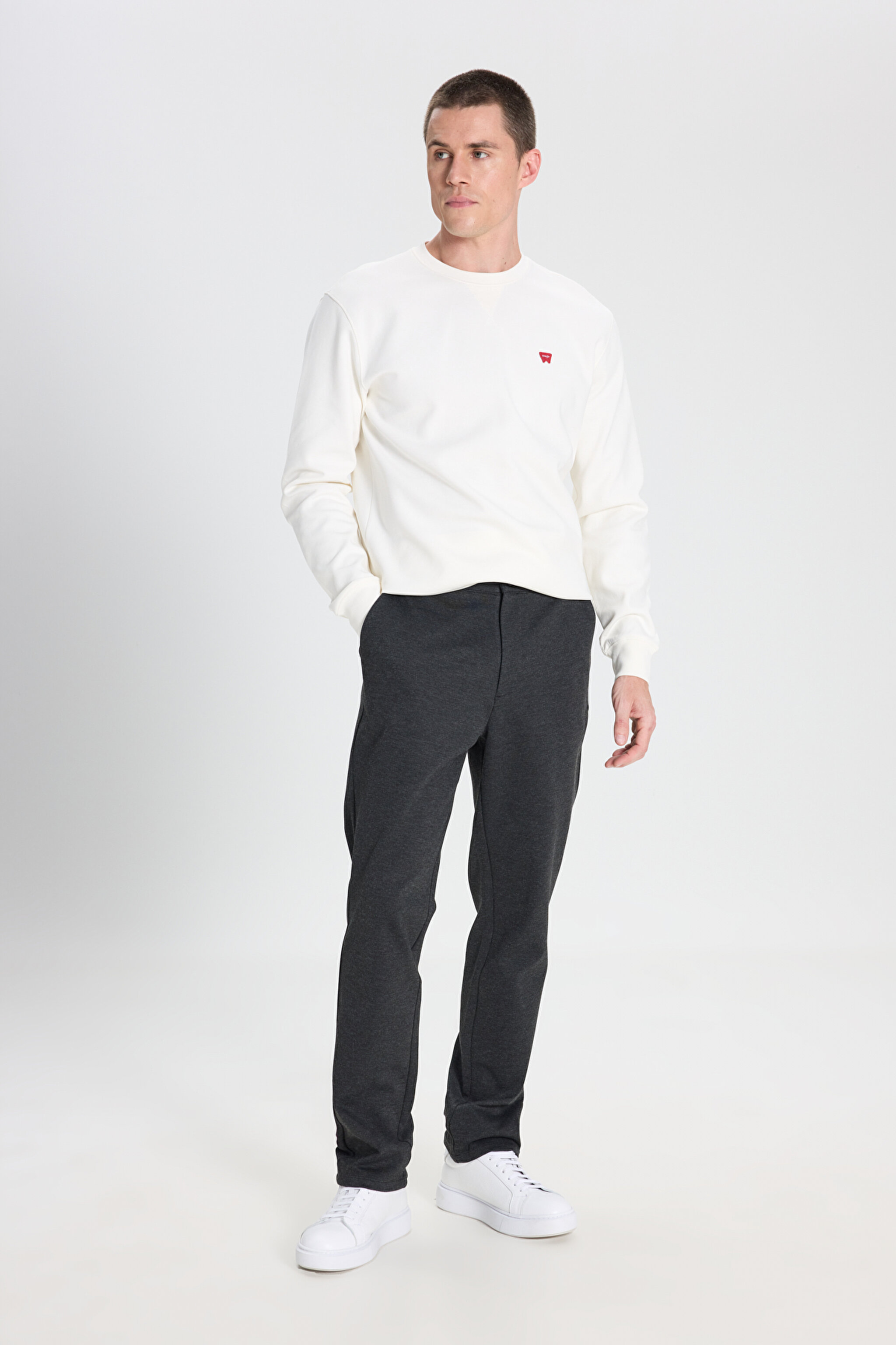 Regular Fit Normal Kesim Normal Bel Dar Paça Antrasit Melanj Chino Pantolon
