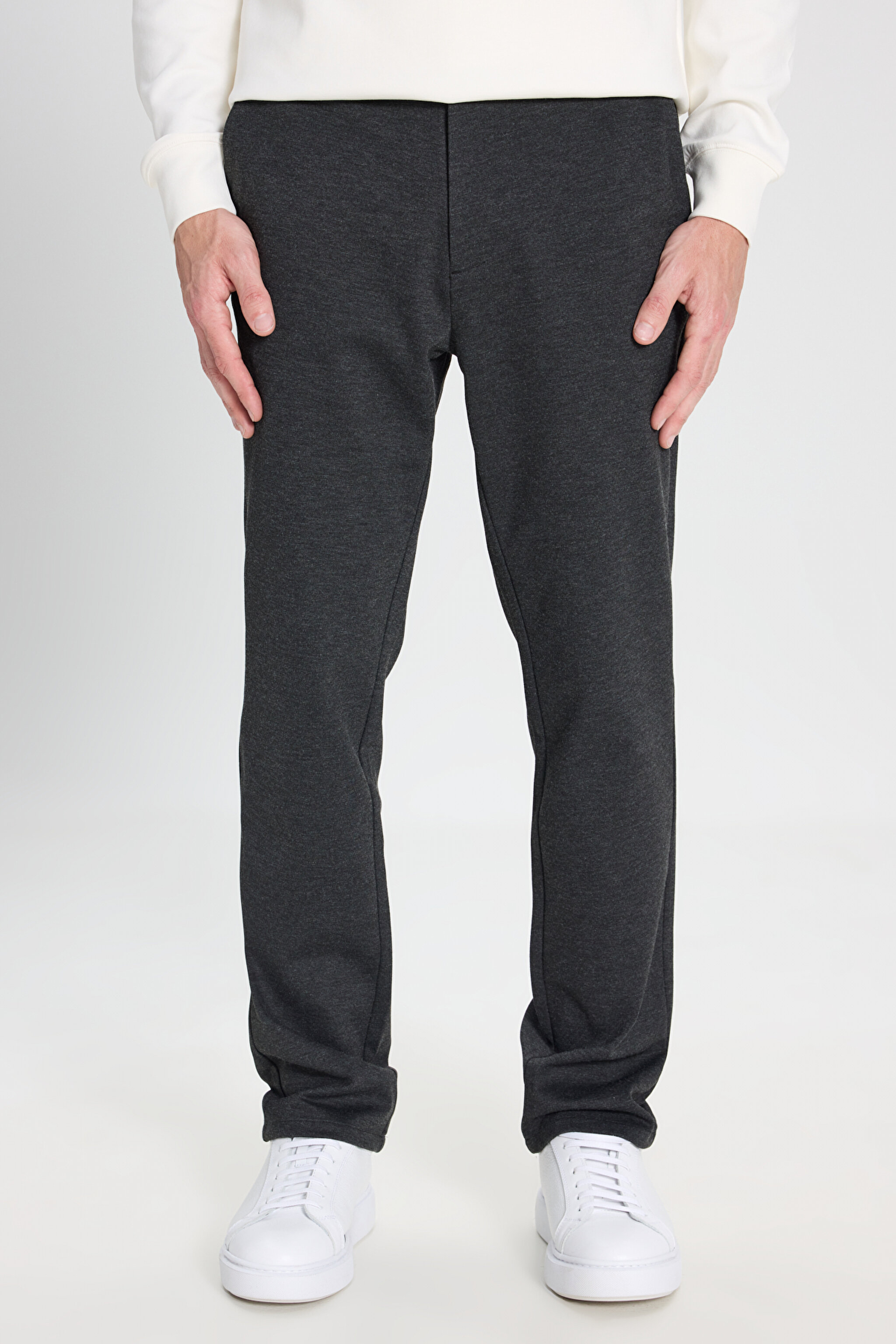 Regular Fit Normal Kesim Normal Bel Dar Paça Antrasit Melanj Chino Pantolon - Antrasit Melanj-WM03008ANM (görsel 2)