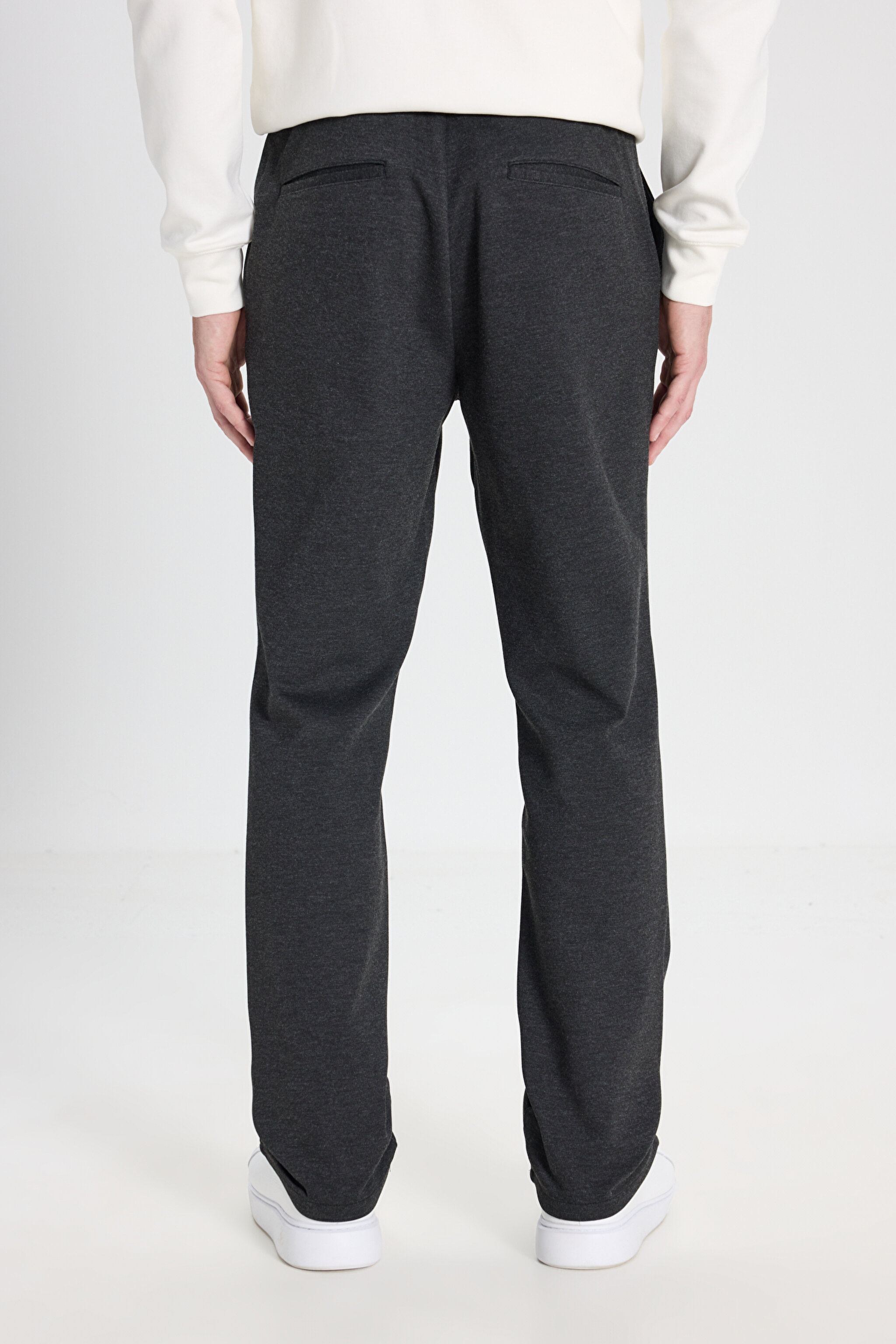 Regular Fit Normal Kesim Normal Bel Dar Paça Antrasit Melanj Chino Pantolon - Antrasit Melanj-WM03008ANM (görsel 4)