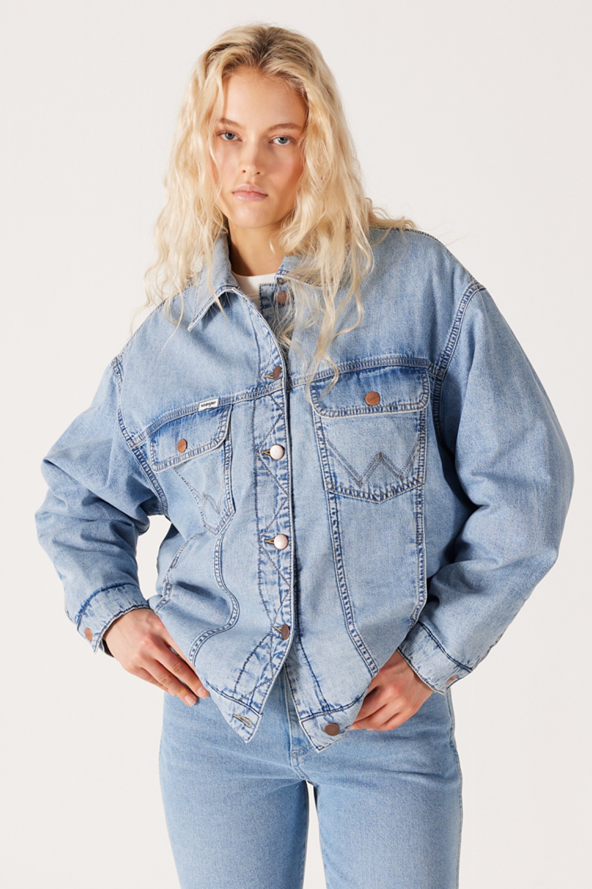 Relaxed Fit Geniş Kesim %100 Pamuk Açık Mavi Trucker Jean Denim Kot Ceket