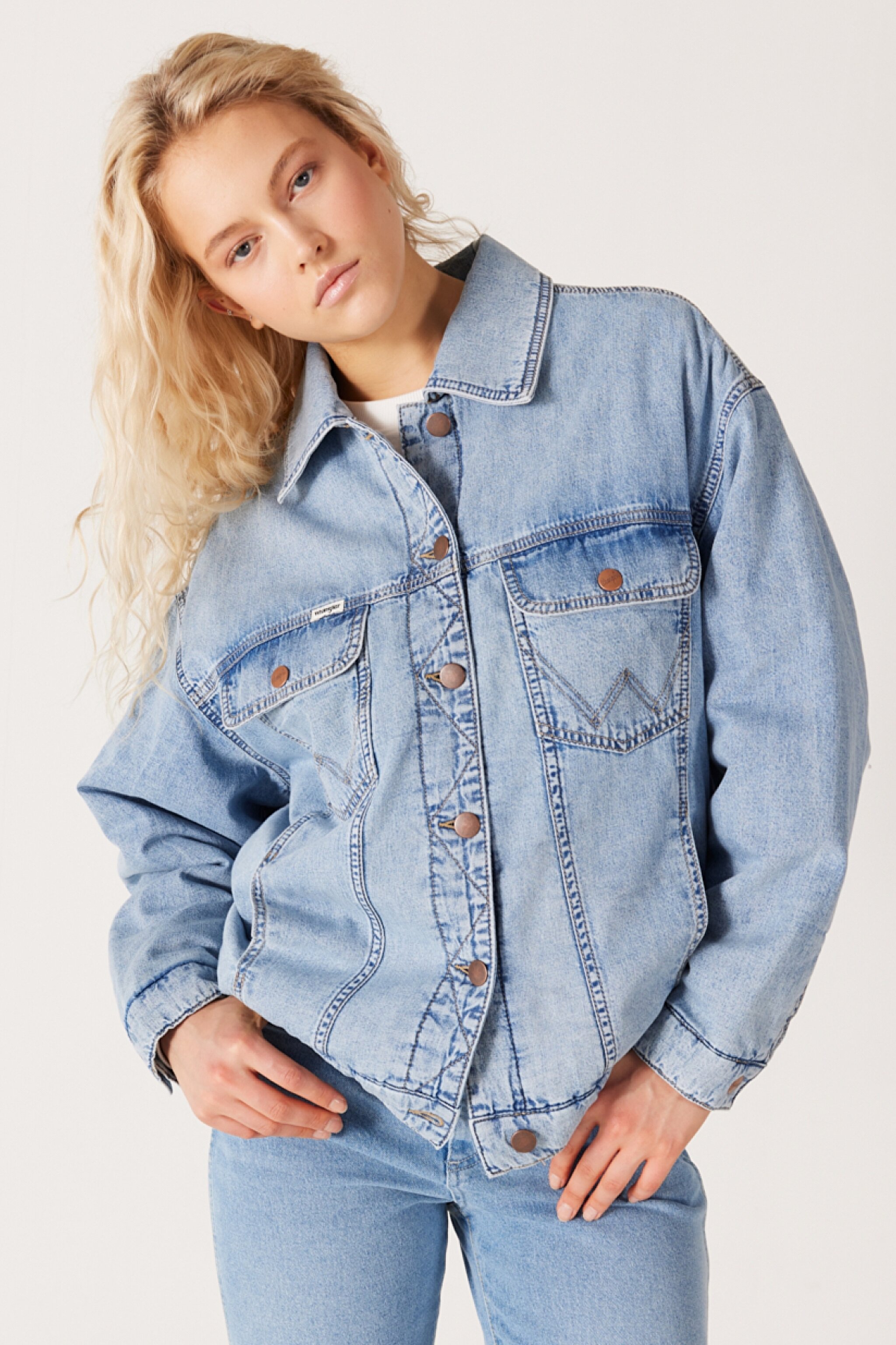 Relaxed Fit Geniş Kesim %100 Pamuk Açık Mavi Trucker Jean Denim Kot Ceket - Scare Crow-WU41W9501 (görsel 2)