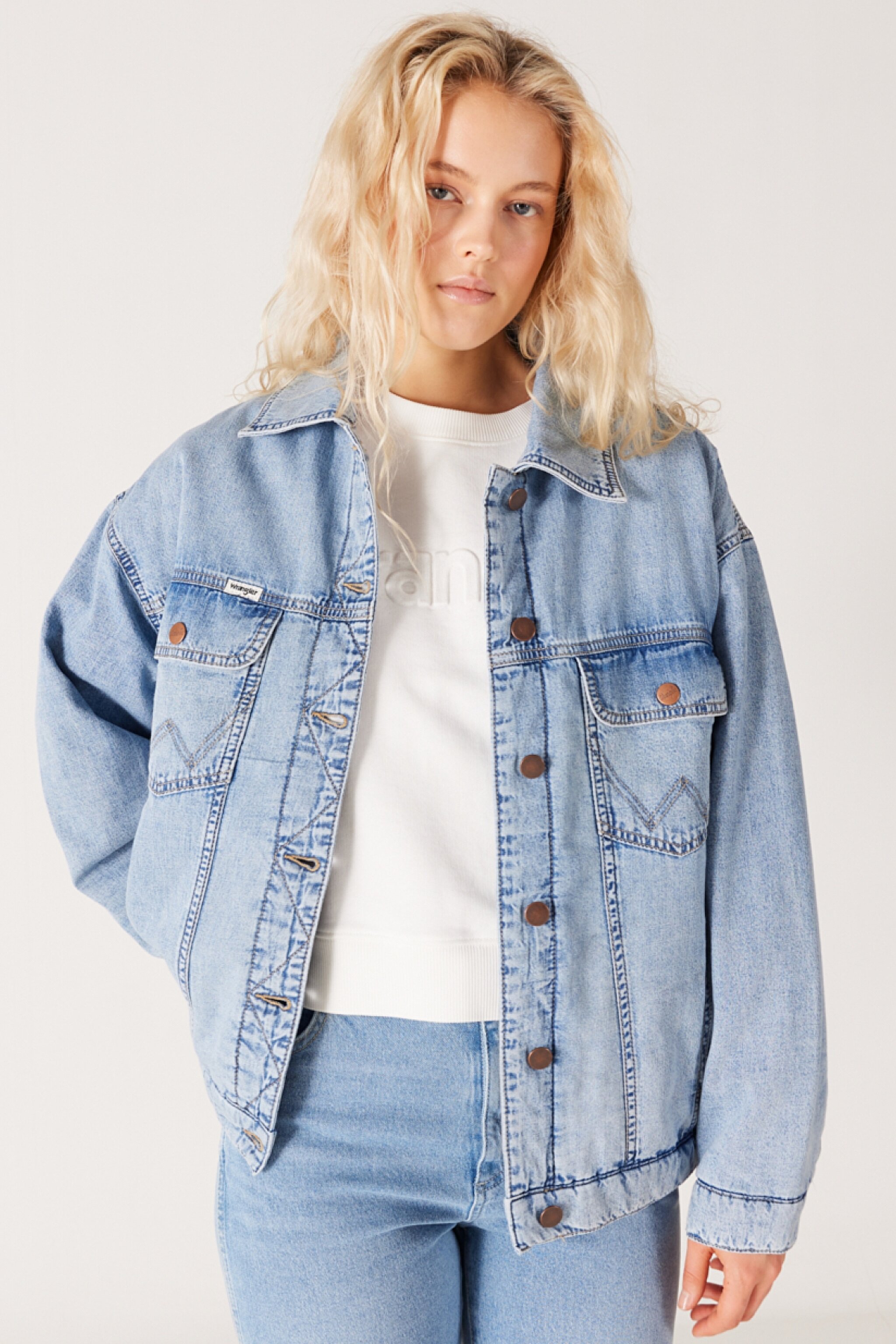 Relaxed Fit Geniş Kesim %100 Pamuk Açık Mavi Trucker Jean Denim Kot Ceket - Scare Crow-WU41W9501 (görsel 4)