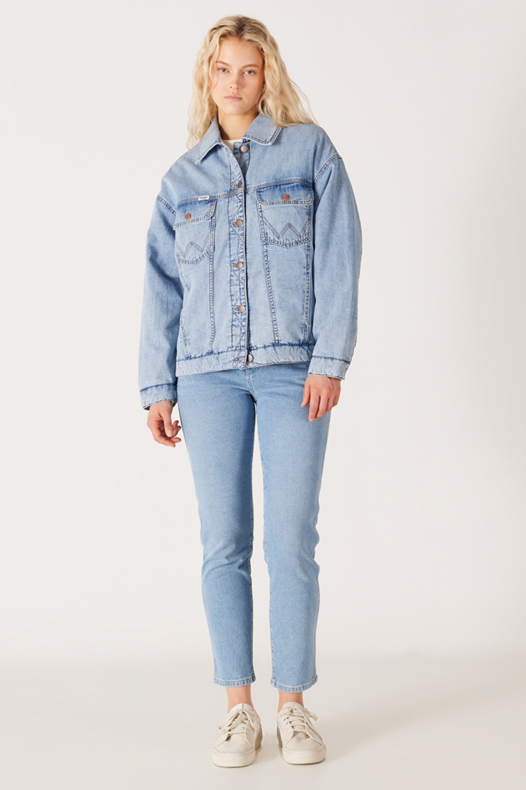 Relaxed Fit Geniş Kesim %100 Pamuk Açık Mavi Trucker Jean Denim Kot Ceket - Scare Crow-WU41W9501 (görsel 7)