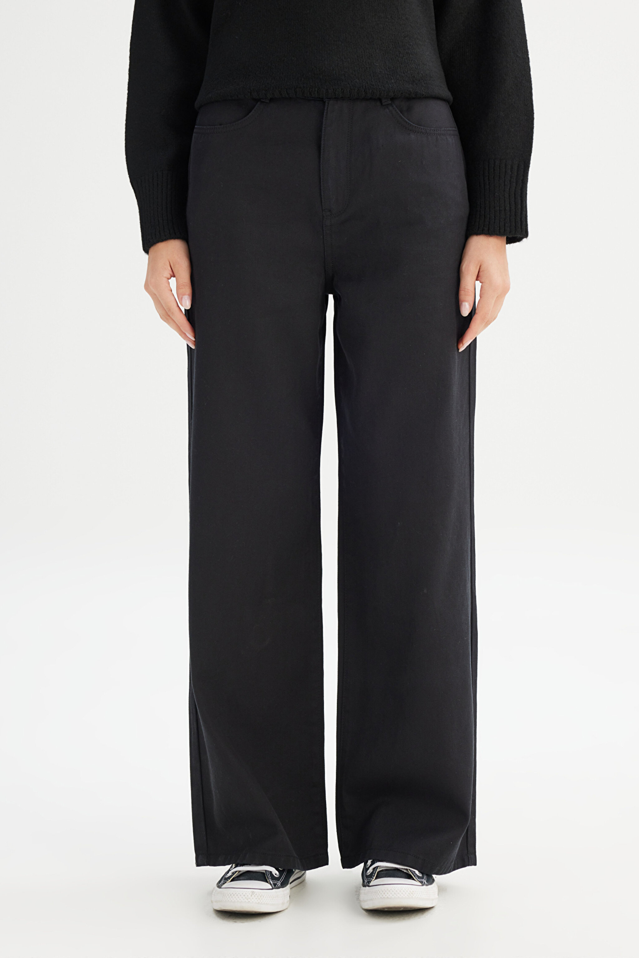 Straight Fit Düz Kesim Normal Bel Siyah Pantolon - Black-WW09001001 (görsel 2)