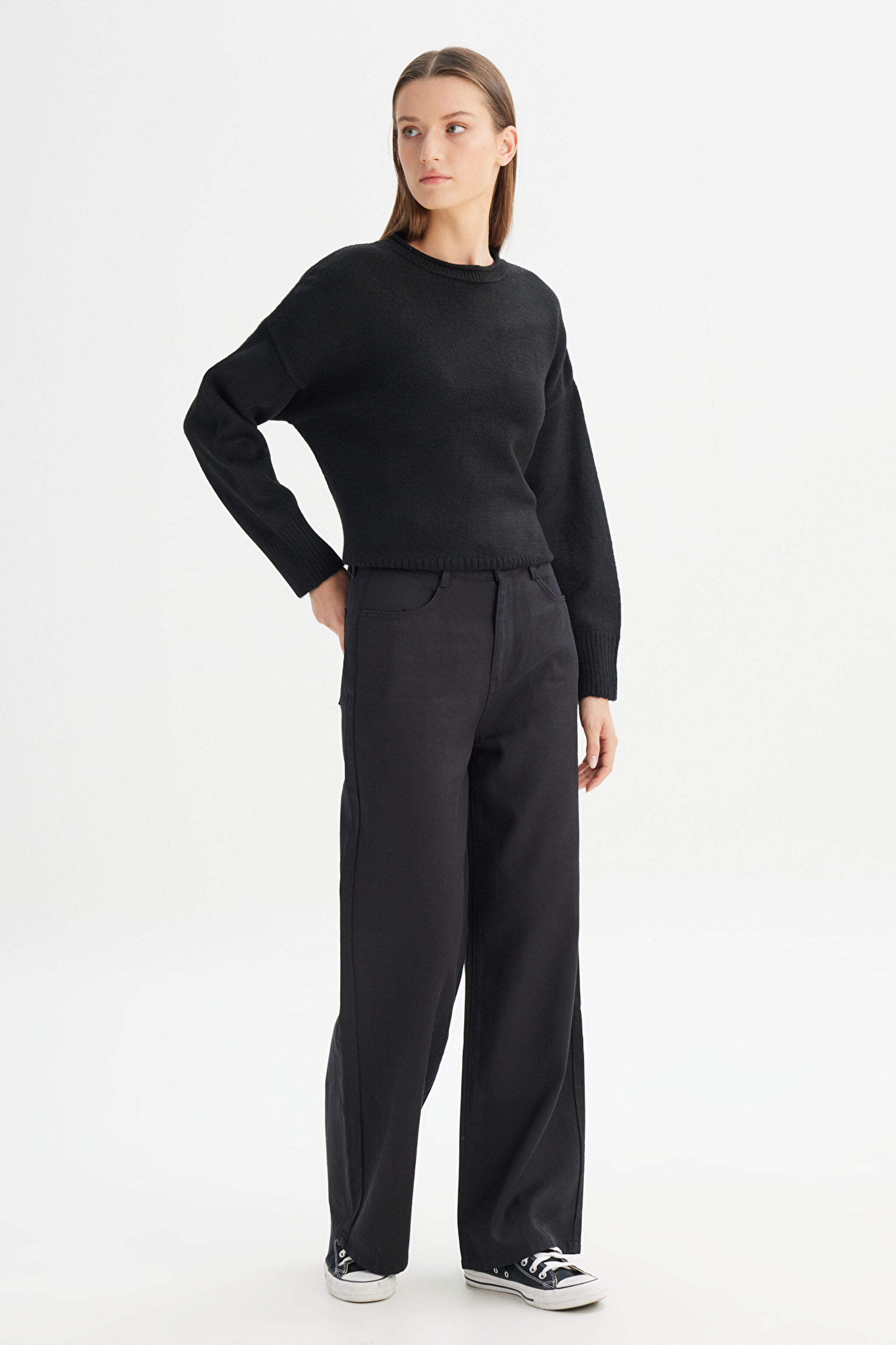Straight Fit Düz Kesim Normal Bel Siyah Pantolon - Black-WW09001001 (görsel 3)