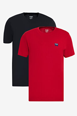%100 Pamuk Regular Fit Normal Kesim Siyah Kırmızı 2'li Paket Tişört - Black-Scarlet Red-BN2W70MD3BR