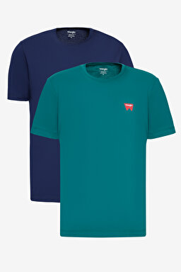 %100 Pamuk Regular Fit Normal Kesim Lacivert Turkuaz 2'li Paket Tişört - Navy-Bayberry Green-BN2W70MD3NG