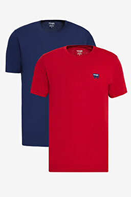 %100 Pamuk Regular Fit Normal Kesim Kırmızı Lacivert 2'li Paket Tişört - Navy-Scarlet Red-BN2W70MD3NR