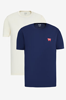%100 Pamuk Regular Fit Normal Kesim Lacivert Bej 2'li Paket Tişört - Papyrus-Navy-BN2W70MD3PN