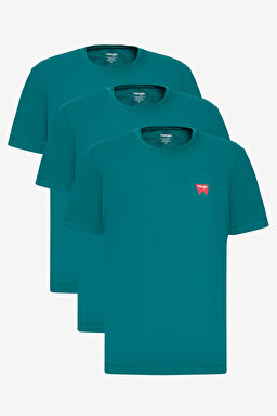 %100 Pamuk Regular Fit Normal Fit Turkuaz 3'lü Paket Tişört - Bayberry Green-Bayberry Green-BN3W70MD3GGG
