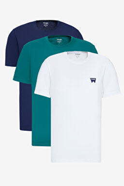 %100 Pamuk Regular Fit Normal Kesim Turkuaz Kırmızı Beyaz 3'lü Paket Tişört - Bayberry Green-Scarlet Red-White-BN3W70MD3GRW