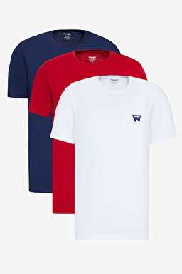 %100 Pamuk Regular Fit Normal Kesim Lacivert Beyaz Kırmızı 3'lü Paket Tişört - Navy-White-Scarlet Red-BN3W70MD3NWR