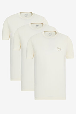 %100 Pamuk Regular Fit Normal Kesim Bej 3'lü Paket Tişört - Papyrus-Papyrus-Papyrus-BN3W70MD3PPP