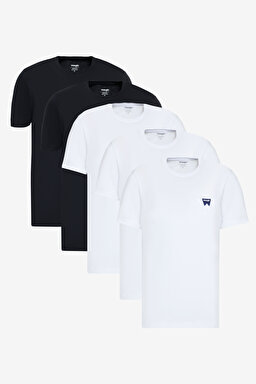 %100 Pamuk Regular Fit Normal Kesim Siyah Beyaz Lacivert 5'li Paket Tişört - Black-Black-White-White-Navy-BN5W70MD3BBWWN