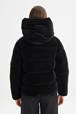 Regular Fit Normal Kesim Dik Yaka Kapüşonlu Siyah Şişme Mont - Black-CHW232170001 (görsel 5)