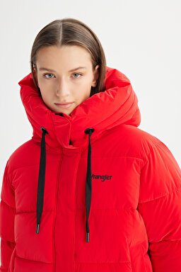 Regular Fit Normal Kesim Dik Yaka Kapüşonlu Kırmızı Şişme Mont - Red-CHW232170600 (görsel 4)