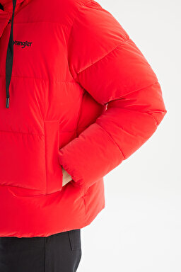 Regular Fit Normal Kesim Dik Yaka Kapüşonlu Kırmızı Şişme Mont - Red-CHW232170600 (görsel 5)