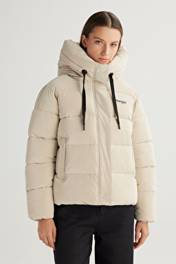 Regular Fit Normal Kesim Kapüşonlu Bej Mont - Beige-CHW232170614 (görsel 3)
