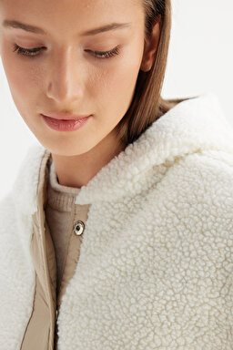 Regular Fit Normal Kesim Kapüşonlu Bej Kapitoneli Mont - Beige-CHW232275614 (görsel 4)