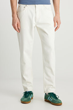 %100  Pamuk Frank Relaxed Fit Geniş Kesim Beyaz Jean Denim Pantolon - White-FRNK00001100 (görsel 3)