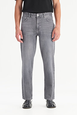 %100 Pamuk Frank Relaxed Fit Geniş Kesim Gri Jean Denim Pantolon - Grey-FRNK0000725 (görsel 2)