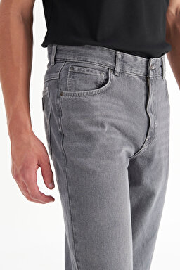 %100 Pamuk Frank Relaxed Fit Geniş Kesim Gri Jean Denim Pantolon - Grey-FRNK0000725 (görsel 4)
