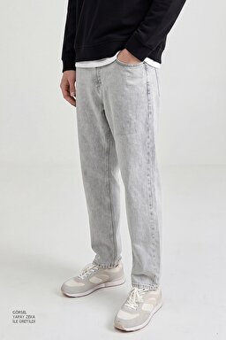 %100 Pamuk Frank Relaxed Fit Geniş Kesim Açık Gri Jean Denim Pantolon - Light Gray-FRNK00011032 (görsel 4)