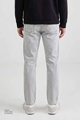 %100 Pamuk Frank Relaxed Fit Geniş Kesim Açık Gri Jean Denim Pantolon - Light Gray-FRNK00011032 (görsel 5)