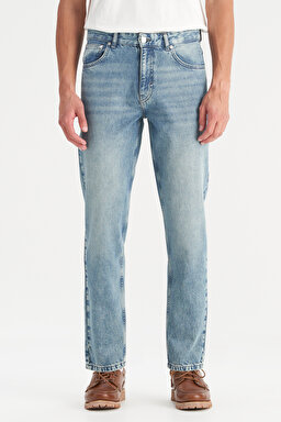 %100 Pamuk Frank Relaxed Fit Geniş Kesim İndigo Jean Denim Pantolon - Mid Indigo-FRNK00013381 (görsel 2)