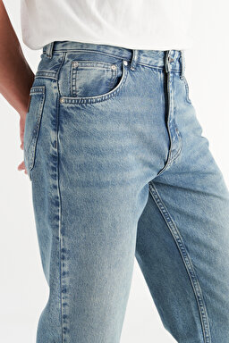 %100 Pamuk Frank Relaxed Fit Geniş Kesim İndigo Jean Denim Pantolon - Mid Indigo-FRNK00013381 (görsel 4)