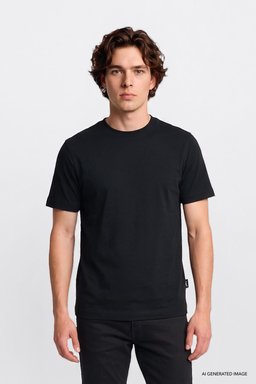 %100 Pamuk Regular Fit Normal Kesim Bisiklet Yaka Basic Tişört - Black-GL2520112001