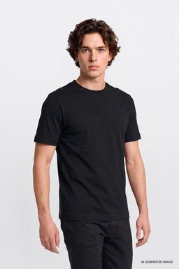 %100 Pamuk Regular Fit Normal Kesim Bisiklet Yaka Basic Tişört - Black-GL2520112001 (görsel 3)