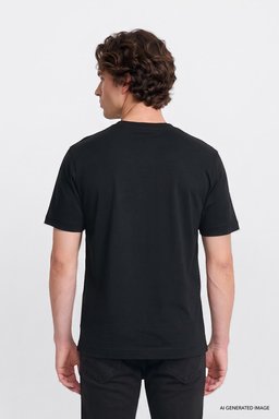 %100 Pamuk Regular Fit Normal Kesim Bisiklet Yaka Basic Tişört - Black-GL2520112001 (görsel 4)