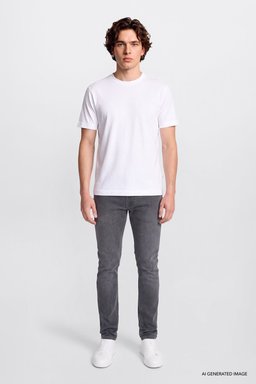 %100 Pamuk Regular Fit Normal Kesim Bisiklet Yaka Basic Tişört - Off White-GL2520112102 (görsel 2)