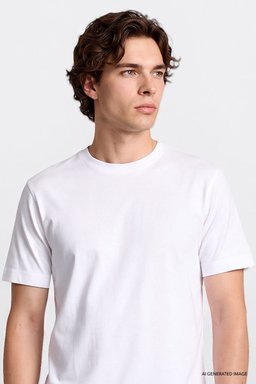 %100 Pamuk Regular Fit Normal Kesim Bisiklet Yaka Basic Tişört - Off White-GL2520112102 (görsel 3)