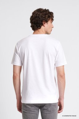 %100 Pamuk Regular Fit Normal Kesim Bisiklet Yaka Basic Tişört - Off White-GL2520112102 (görsel 4)