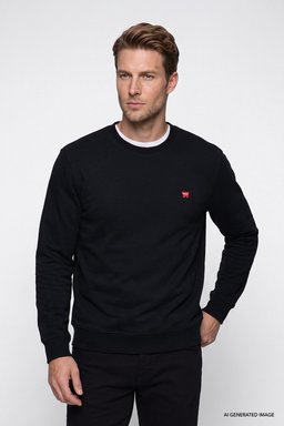 Pamuklu Regular Fit Normal Kesim Bisiklet Yaka Logo Detaylı Sweatshirt - Black-GW2520255001