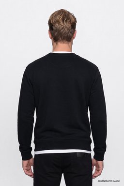 Pamuklu Regular Fit Normal Kesim Bisiklet Yaka Logo Detaylı Sweatshirt - Black-GW2520255001 (görsel 5)