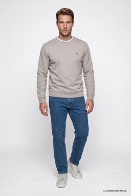 Pamuklu Regular Fit Normal Kesim Bisiklet Yaka Logo Detaylı Sweatshirt - Tea Leaf-GW252025537Y (görsel 2)